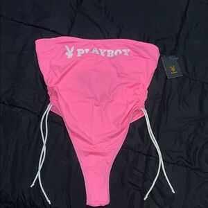PLAYBOY pink strapless thong one piece bathing suit